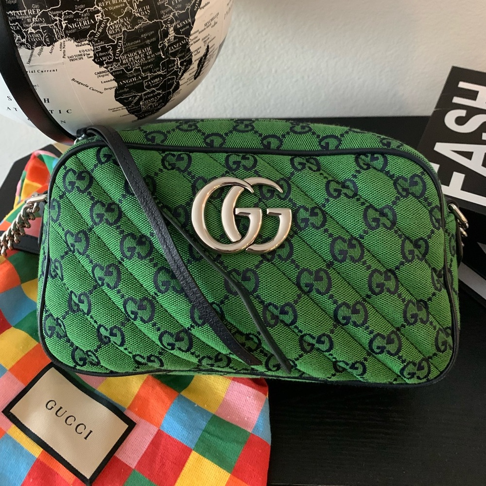 GG Marmont multicolored Green quilted small shoulder bag